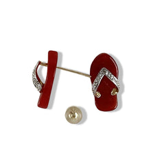 Load image into Gallery viewer, 14K Yellow Gold Diamond Flip-Flop Slipper Red Jade Stud Earrings