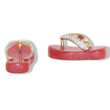Load image into Gallery viewer, 14K Yellow Gold Diamond Flip-Flop Slipper Red Jade Stud Earrings