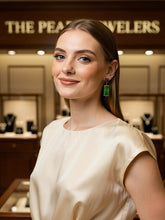 Load image into Gallery viewer, 14K Yellow Gold "Good Fortune" Dangle Green Jade Oriental Earrings