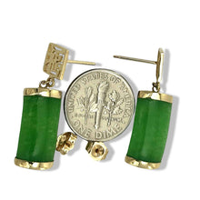 Load image into Gallery viewer, 14K Yellow Gold "Good Fortune" Dangle Green Jade Oriental Earrings