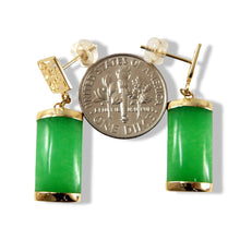 Load image into Gallery viewer, 14K Yellow Gold "Good Fortune" Dangle Green Jade Oriental Earrings