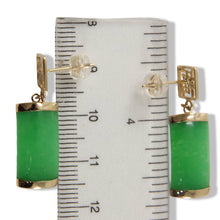 Load image into Gallery viewer, 14K Yellow Gold "Good Fortune" Dangle Green Jade Oriental Earrings