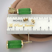 Load image into Gallery viewer, 14K Yellow Gold "Good Fortune" Dangle Green Jade Oriental Earrings