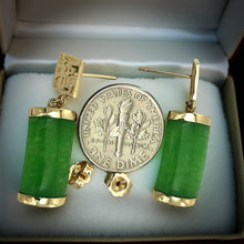 Load image into Gallery viewer, 14K Yellow Gold "Good Fortune" Dangle Green Jade Oriental Earrings