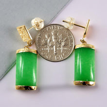 Load image into Gallery viewer, 14K Yellow Gold "Good Fortune" Dangle Green Jade Oriental Earrings