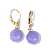 Load image into Gallery viewer, 14K Yellow Gold Leverback Lavender Jade Drop Earrings