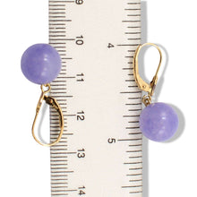 Load image into Gallery viewer, 14K Yellow Gold Leverback Lavender Jade Drop Earrings
