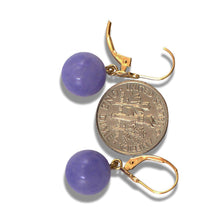Load image into Gallery viewer, 14K Yellow Gold Leverback Lavender Jade Drop Earrings