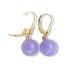Load image into Gallery viewer, 14K Yellow Gold Leverback Lavender Jade Drop Earrings