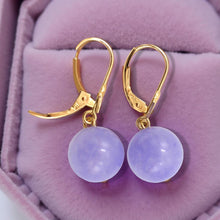Load image into Gallery viewer, 14K Yellow Gold Leverback Lavender Jade Drop Earrings