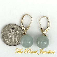 Load image into Gallery viewer, 1101033-14K-Yellow-Gold-Leverback-10mm-Round-Jade-Drop-Earrings