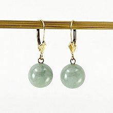 Load image into Gallery viewer, 14K Yellow Gold Leverback Bean Green Jade Drop Earrings