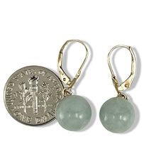 Load image into Gallery viewer, 14K Yellow Gold Leverback Bean Green Jade Drop Earrings