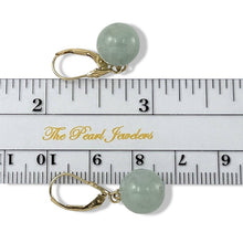 Load image into Gallery viewer, 14K Yellow Gold Leverback Bean Green Jade Drop Earrings