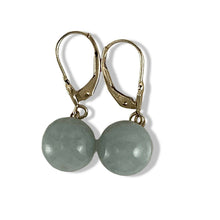 Load image into Gallery viewer, 14K Yellow Gold Leverback Bean Green Jade Drop Earrings