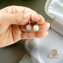 Load image into Gallery viewer, 14K Yellow Gold Leverback Bean Green Jade Drop Earrings