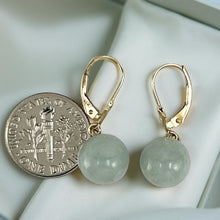 Load image into Gallery viewer, 14K Yellow Gold Leverback Bean Green Jade Drop Earrings