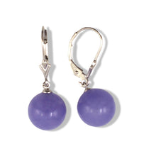 Load image into Gallery viewer, 14K White Gold Leverback Lavender Jade Drop Earrings