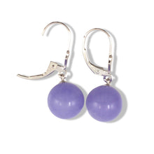 Load image into Gallery viewer, 14K White Gold Leverback Lavender Jade Drop Earrings