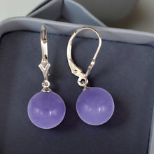Load image into Gallery viewer, 14K White Gold Leverback Lavender Jade Drop Earrings