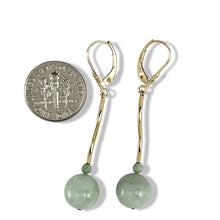 Load image into Gallery viewer, 14K Yellow Gold Celadon Green Jadeite Dangling Leverback Earrings