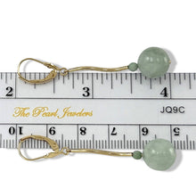 Load image into Gallery viewer, 14K Yellow Gold Celadon Green Jadeite Dangling Leverback Earrings