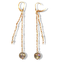 Load image into Gallery viewer, 14K Yellow Gold Crystal Dangling Leverback Earrings