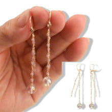 Load image into Gallery viewer, 14K Yellow Gold Crystal Dangling Leverback Earrings