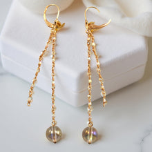 Load image into Gallery viewer, 14K Yellow Gold Crystal Dangling Leverback Earrings