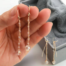 Load image into Gallery viewer, 14K Yellow Gold Crystal Dangling Leverback Earrings