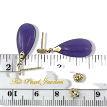 Load image into Gallery viewer, 14K Yellow Gold Blessing Dangle Flat Raindrop Lavender Jade Earrings