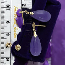 Load image into Gallery viewer, 14K Yellow Gold Blessing Dangle Flat Raindrop Lavender Jade Earrings