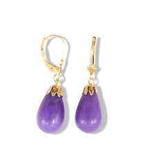 Load image into Gallery viewer, 14K Yellow Gold Leverback Lavender Jade Dangle Earrings