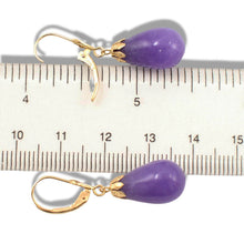 Load image into Gallery viewer, 14K Yellow Gold Leverback Lavender Jade Dangle Earrings