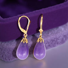 Load image into Gallery viewer, 14K Yellow Gold Leverback Lavender Jade Dangle Earrings