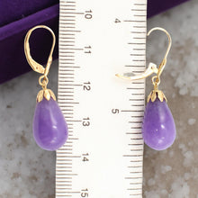 Load image into Gallery viewer, 14K Yellow Gold Leverback Lavender Jade Dangle Earrings
