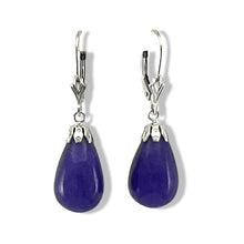 Load image into Gallery viewer, 14K White Gold Leverback Purple Jade Dangle Earrings