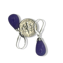 Load image into Gallery viewer, 14K White Gold Leverback Purple Jade Dangle Earrings