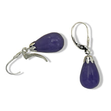 Load image into Gallery viewer, 14K White Gold Leverback Purple Jade Dangle Earrings