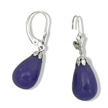 Load image into Gallery viewer, 14K White Gold Leverback Purple Jade Dangle Earrings