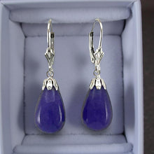 Load image into Gallery viewer, 14K White Gold Leverback Purple Jade Dangle Earrings