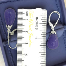 Load image into Gallery viewer, 14K White Gold Leverback Purple Jade Dangle Earrings