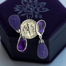 Load image into Gallery viewer, 14K White Gold Leverback Purple Jade Dangle Earrings