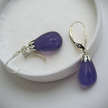 Load image into Gallery viewer, 14K White Gold Leverback Purple Jade Dangle Earrings