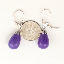 Load image into Gallery viewer, 1101127-14k-White-Gold-Leverback-Purple-Jade-Dangle-Earrings