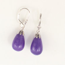 Load image into Gallery viewer, 1101127-14k-White-Gold-Leverback-Purple-Jade-Dangle-Earrings