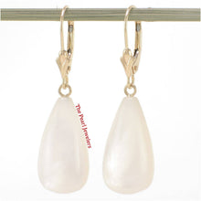 Load image into Gallery viewer, 14K Yellow Gold Leverback Dangle Raindrop Mother of Pearl Earrings