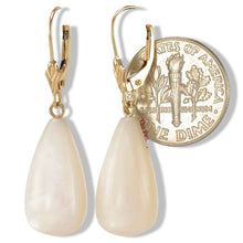 Load image into Gallery viewer, 14K Yellow Gold Leverback Dangle Raindrop Mother of Pearl Earrings