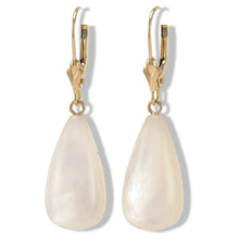 Load image into Gallery viewer, 14K Yellow Gold Leverback Dangle Raindrop Mother of Pearl Earrings