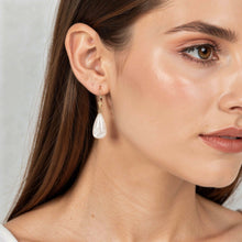 Load image into Gallery viewer, 14K Yellow Gold Leverback Dangle Raindrop Mother of Pearl Earrings